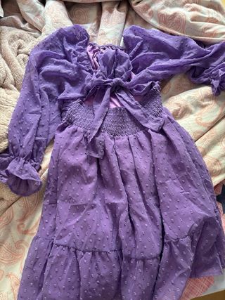 Vestido rosa /morado con volantes y lazada