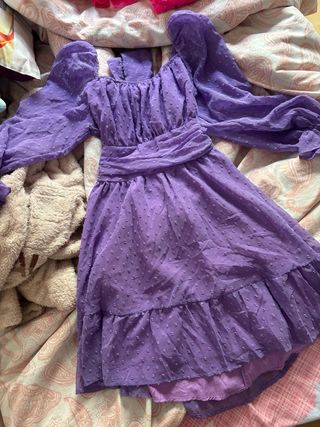 Vestido rosa /morado con volantes y lazada