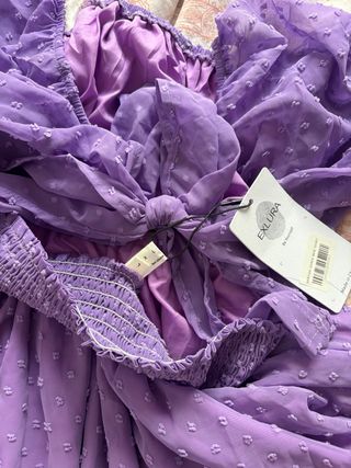 Vestido rosa /morado con volantes y lazada