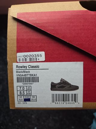 Zapatillas Vans Rowley Clásicas Negras Talla 39 