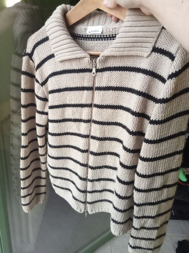 Cardigan ELYSEES donna righe beige/nere