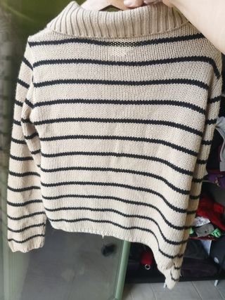 Cardigan ELYSEES donna righe beige/nere