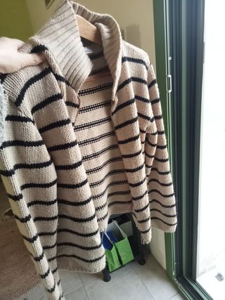 Cardigan ELYSEES donna righe beige/nere