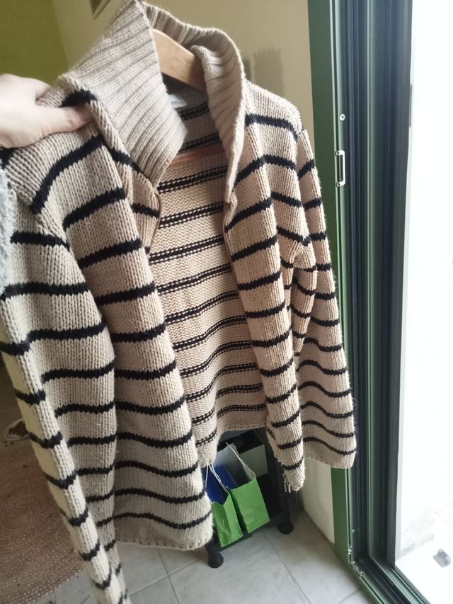 Cardigan ELYSEES donna righe beige/nere