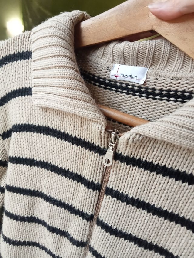 Cardigan ELYSEES donna righe beige/nere