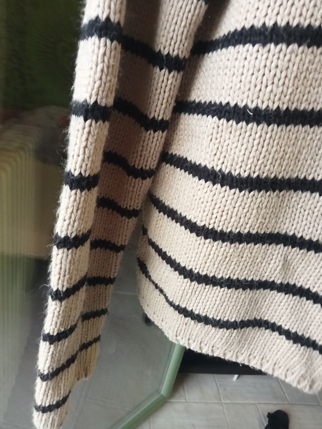 Cardigan ELYSEES donna righe beige/nere