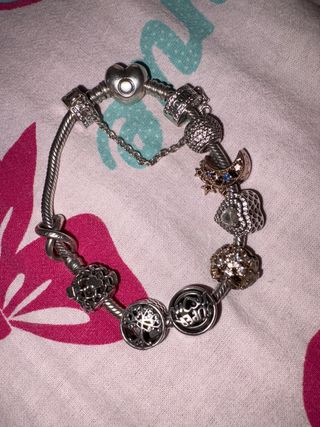 Pulsera Pandora Plata Corazón y Dijes