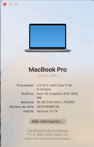 MacBook Pro 15 Intel Core i7 4 núcleos 2017