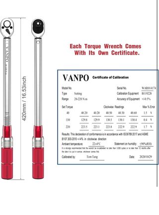 Llave Dinamométrica VANPO 1/2 20-220 Nm