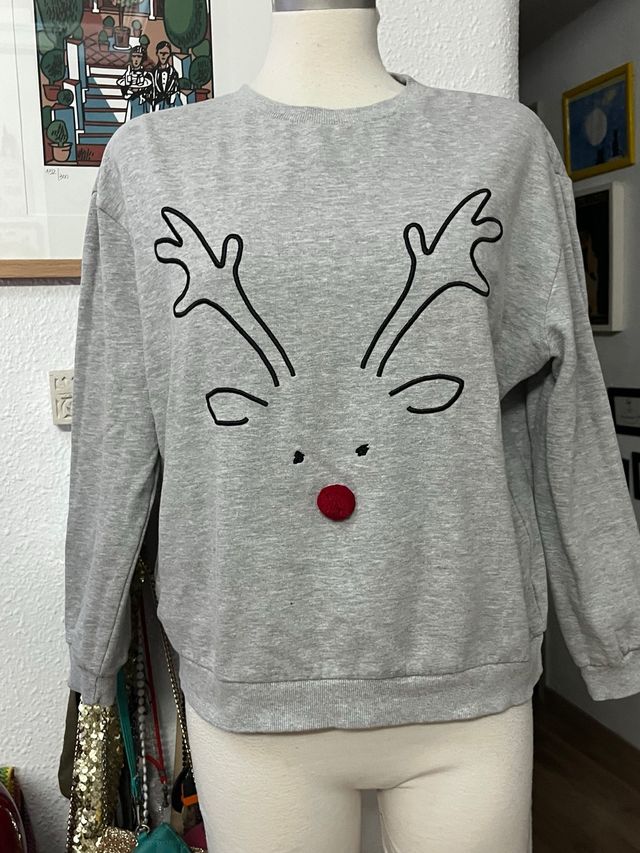 Sudadera Navidad Reno  Gris