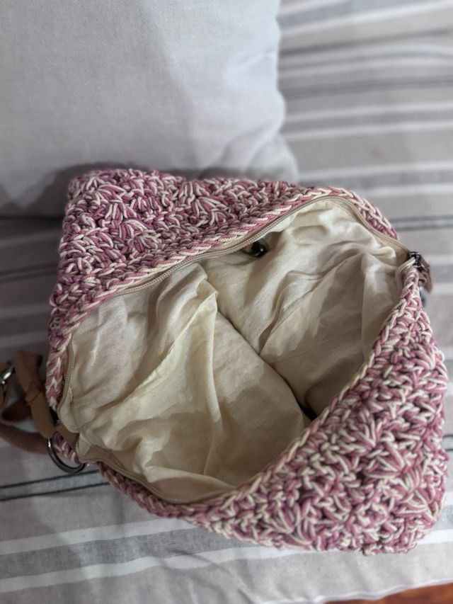 Bolso Biba tejido rosa y beige
