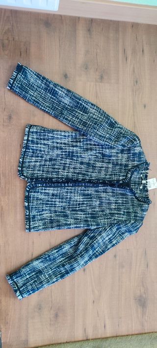 Chaqueta Tweed Mujer Azul y Blanco