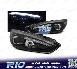 FAROS FORD FOCUS MK3 15-18 LED TRU DRL NEGROS