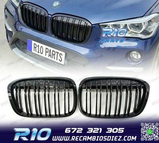 PARRILLA DOBLE PARA BMW X1 F48 15- LOOK M NEGRO BRILLO