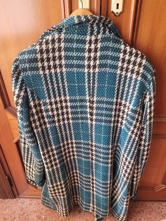 Abrigo mujer cuadros azul y marrón