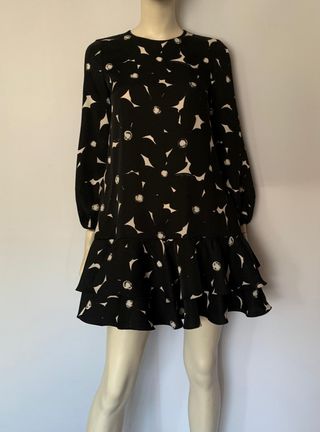 Vestido Carolina Herrera Negro Estampado Flores