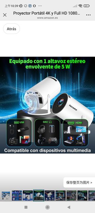 Proyector Portátil 4K/Full HD 1080P Nonete Blanco