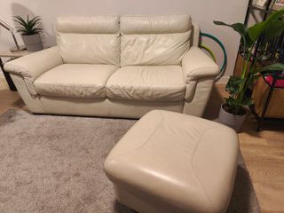 Puff cuadrado de piel blanco Ikea