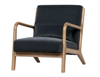 Butaca terciopelo beige y madera