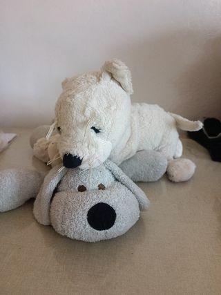 Peluche perro y león blanco