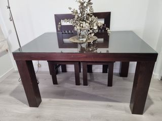 Mesa comedor cristal + 4 sillas + mesa baja