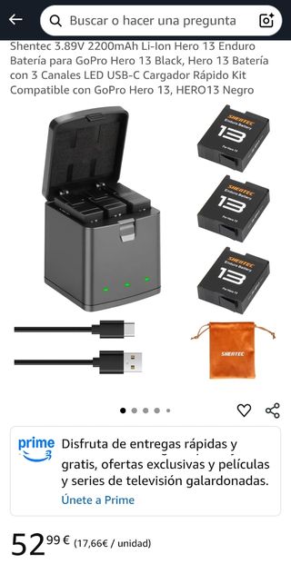 Kit 3 Baterías + Cargador Shentec GoPro Hero13 new
