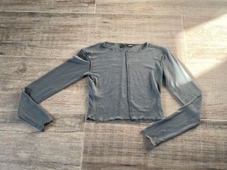 Crop Top Zara S Viscosa Gris Kaki Manga Larga