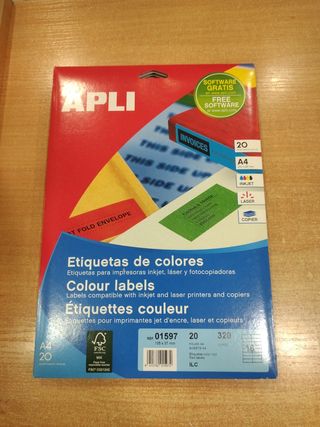 Etiquetas Apli Color A4 20 Hojas