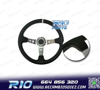 VOLANTE INVERTIDO PIEL SINTETICA NEGRO BRAZOS PLATEADOS Y RI