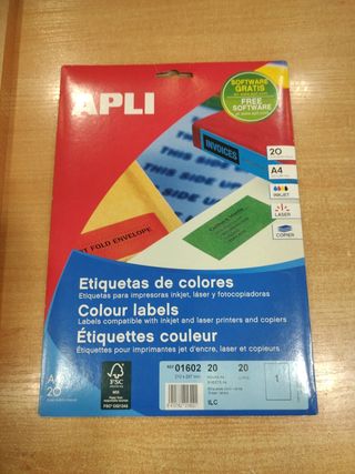 Etiquetas Apli Colores A4 20 uds