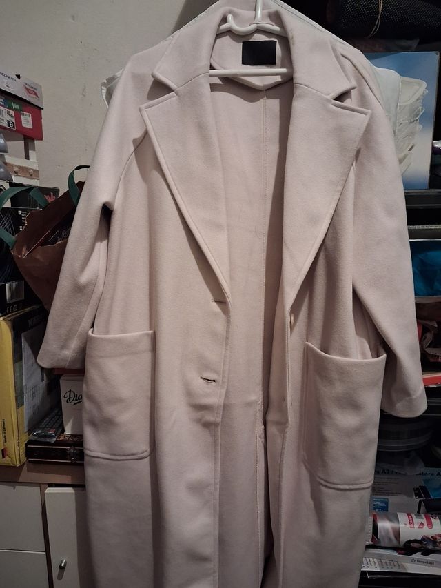 Abrigo paño largo beige/blanco T.54-56