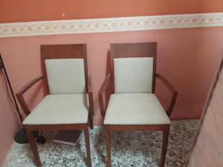 2 Sillas de Comedor Madera y Tela Beige