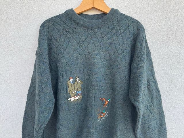Maglione vintage lana Made in Britain ricamato