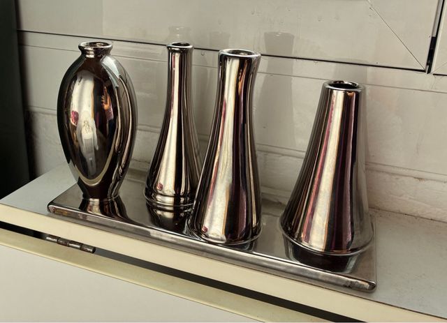 Juego Florero Cromado Decoración