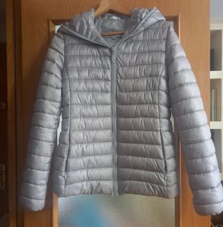 Anorak gris capucha cremallera fantasía Talla L