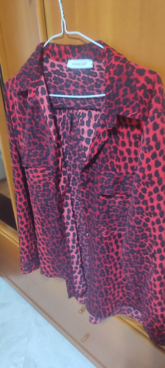 Camicia VOYELLES stampa animalier rossa
