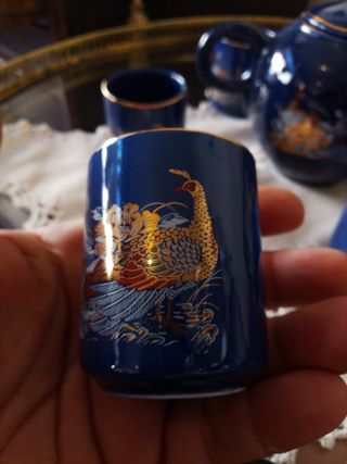 Servizio thè blu con decori oro