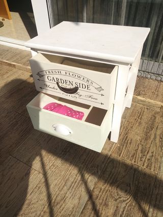 Cajonera mesita madera maciza blanca