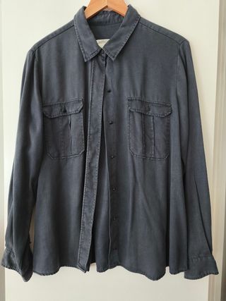 Camisa Zara Denim Premium Mujer Talla XL Gris Mare