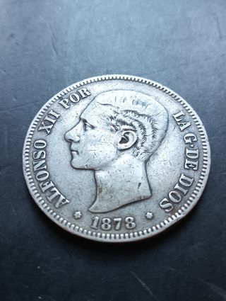 Moneda 5 Pesetas Plata Alfonso XII 1878