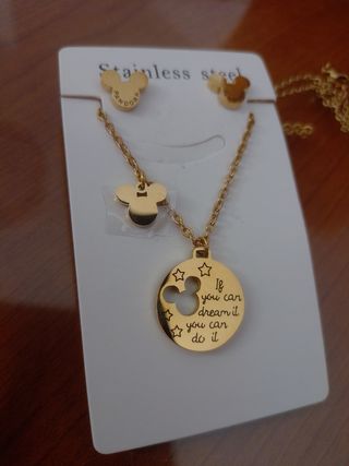 Juego collar y pendientes  acero dorado