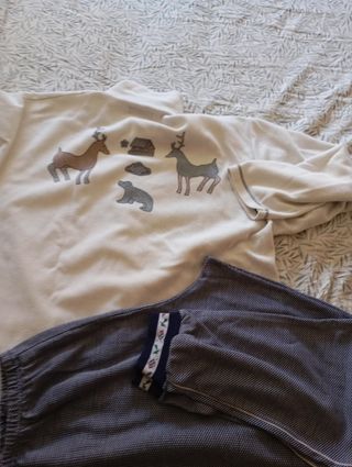 Pijama Invierno Mujer Beige y Azul