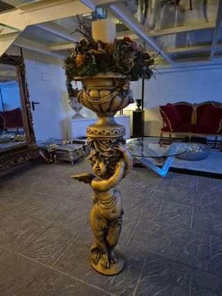 Statua portacandele in resina dorata Angel