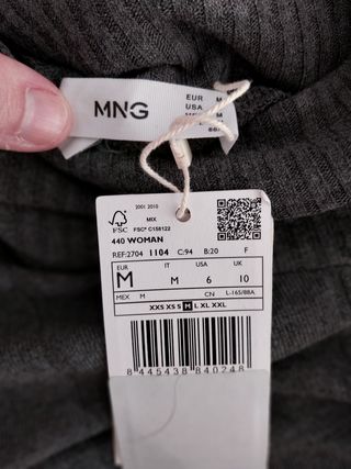Vestido punto cuello vuelto gris Mango Talla M