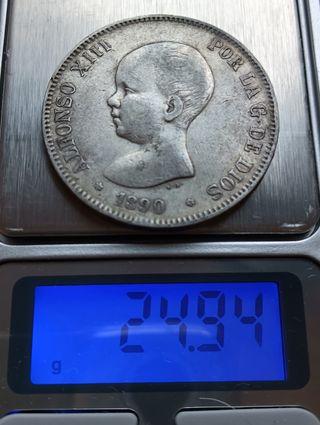 Moneda 5 Pesetas Plata Alfonso XIII 1890
