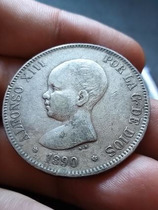 Moneda 5 Pesetas Plata Alfonso XIII 1890