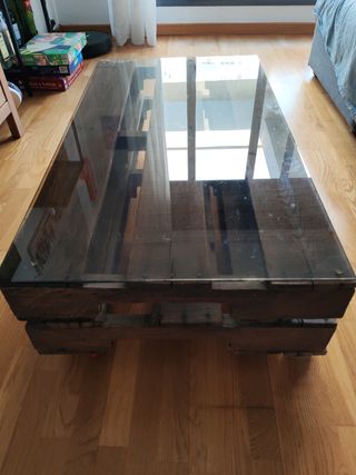 Mesa de centro rústica madera y cristal
