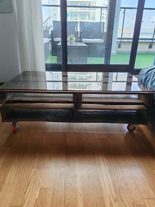 Mesa de centro rústica madera y cristal