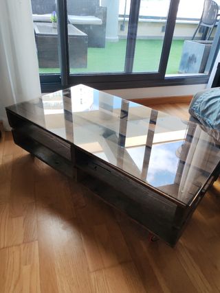 Mesa de centro rústica madera y cristal