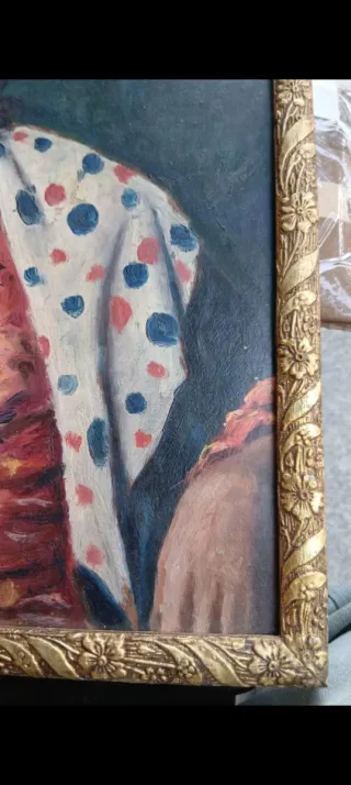 Pintura al óleo antigua flamenca y vestido andaluz